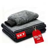 Wonkey - Mikrofiber Oto Yıkama Temizleme Seti | Araç Kurulama Havlusu + Otomobil Cam Bezi + Araba Yıkama Eldiveni Paketi, Profesyonel Araç Bakım Seti (3'Lü Set)