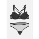 wonna lingerie güngören2489 Desire Tül Detaylı Sütyen Külot Takım - Push Up Dolgulu, Balenli - 2489 - Siyah