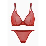 wonna lingerie güngören2560.. Zincir Detaylı Tül Sütyen Külot Takım - Kapsız - Fashion - 2565 - Kırmızı