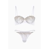 wonna lingerie güngören2584 Simli Nakışlı Tül Sütyen Külot Takım - Kapsız - Fashion - 2584 - Ekru