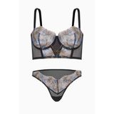 wonna lingerie güngören2586, Simli Tül Brodeli Büstiyer Sütyen Külot Takım - 2586 - Siyah