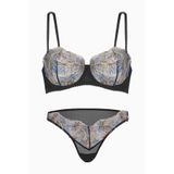 wonna lingerie güngören2587 Tül Detaylı Simli Brodeli Balkonet Sütyen Külot Takım - 2587 - Siyah