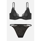 wonna lingerie güngören2723 Wire Brodeli Saten Biyeli Kapsız Sütyen Külot Takım - 2723 - Siyah