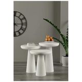 Wood Ahşap Beyaz 3’Lü Set Mantar Yan Sehpa Fiskos / Wooden Coffee Table / Zigon Sehpa (Teşhir)