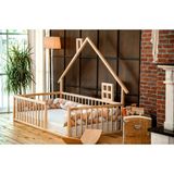 Wood and Montessori Woodandmontessori Montessori Doğal Ahşap Çatılı Çocuk Yer Yatağı - 70 x 130 cm