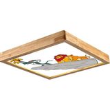 Wood Design World Ahşap Çerçeve Motifli Tavan LED Aydınlatma AVIZE(60X60CM)