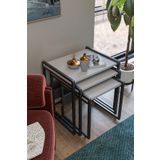 Wood House Lavisa 3'lü Zigon Sehpa (TEKERLİ) Beyaz-antrasit
