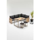 Wood House MONİSA (MASA VE PUFLU) KÖŞE TAKIMI SİYAH-KAHVE (BALKON-BAHÇE-MUTFAK)