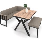Wood House Polen Mutfak Köşe Takımı Minderli Modern Keten Koltuk 170 cm Derinlik 50 cm - Kahve