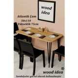 wood idea 50x110 Atlantik Çam Metal Ayaklı Mutfak Masası Yemek Masası Balkon Masası