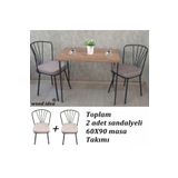 wood idea 60x90 Atlantik çam metal ayaklı 2 sandalyeli yemek, balkon ve mutfak masa takımı