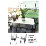 wood idea 60x90 metal ayaklı 2 sandalyeli yemek, balkon ve mutfak masa takımı
