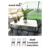 wood idea Masa takımı 60x90 beyaz 3 sandalyeli balkon mutfak masası