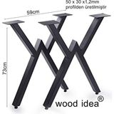 Wood İdea Wood Idea Masif Ahşap Yemek ve Çalışma Masası 2 Adet 73 cm Siyah Metal Ayaklı Dayanıklı Yapı