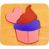 Wood & Joy Doğal Ahşap Çocuklar İçin Eğitici ve Öğretici Ahşap Renkli Cupcake Puzzle 3 Boyutlu Denge Oyunu - Pembe