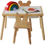 Wood & Joy Doğal Ahşap Duyusal Çocuk Aktivite Masası Oyun Masası ve Çocuk Çalışma Masası 2 Sandalye Seti - Pembe
