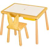 Wood & Joy Doğal Ahşap Duyusal Çocuk Aktivite Masası Oyun Masası ve Çocuk Çalışma Masası 2 Sandalye Seti - Sarı