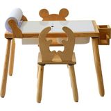 Wood & Joy Doğal Ahşap Duyusal Çocuk Aktivite Masası Oyun Masası ve Çocuk Çalışma Masası 2 Sandalye Seti(Rulo Aparatlı ve Kırtasiye Istasyonlu) - Beyaz