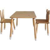 Wood & Joy Wood&joy Doğal Ahşap Düz Etkinlik Masası, Çalışma Masası + 2 Sandalye Seti