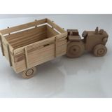 Wood Kids Ahşap Boyanabilir Büyük Boy Oyuncak Traktör - Ahşap Desenli