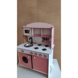 Wood Kids Toys 3mm Pembe Ahşap Küçük Oyuncak Mutfak Seti