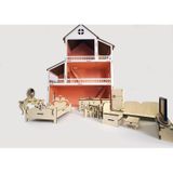 Wood Kids Toys Mobilyalı Ahşap Bebek-Çocuk Oyun Evi Seti