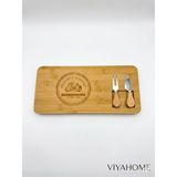 Wood More Peynir Sunum Tablası ve 2 Parça Peynir Bıçağı Seti - Ahşap Bambu Peynir Tahtası ve Sunum Seti