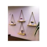 Wood Raın 4 Adet Dekoratif Ahşap Halatlı Duvar Rafı, Kitaplık & Çiçeklik, En:9cm Genişlik:25cm