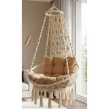 Wood Shut Woodshut Tek Kişilik Makrome Salıncak Minderli ve Askı Demirli - MİS38001MA - Krem