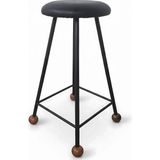 Wood Stone Art Bar Taburesi 65CM Suni Deri Ahşap Topuz - 000-Siyah