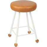 Wood Stone Art Tabure 47 Cm Sandalye Bar Taburesi Taba Suni Döşeme Oturma Yeri Beyaz Demir Ahşap Topuz