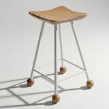 Wood Stone Art Tabure - 55 cm Beyaz Siyah Metal Ayaklı Masif Ahşap Kavisli Ada Mutfak Taburesi - 2'li Set
