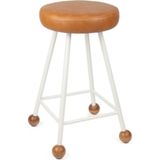 Wood Stone Art Tabure 55 Cm Sandalye Bar Taburesi Taba Suni Döşeme Oturma Yeri Beyaz Demir Ahşap Topuz