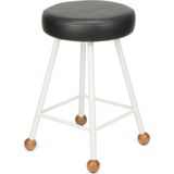 Wood Stone Art Tabure Bar Taburesi Beyaz Döşemeli Demir Ayaklı Ahşap Topuzlu Modern Rahat Woodstoneart - 47 CM
