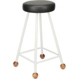 Wood Stone Art Tabure Bar Taburesi Beyaz Döşemeli Demir Ayaklı Ahşap Topuzlu Modern Rahat Woodstoneart - 65 CM