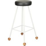 Wood Stone Art Tabure Bar Taburesi Beyaz Döşemeli Demir Ayaklı Ahşap Topuzlu Modern Rahat Woodstoneart - 75 CM