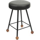 Wood Stone Art Tabure Bar Taburesi Döşemeli Demir Ayaklı Ahşap Topuzlu Modern Rahat - Siyah - 47 CM