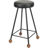 Wood Stone Art Tabure Bar Taburesi Döşemeli Demir Ayaklı Ahşap Topuzlu Modern Rahat - Siyah - 65 CM