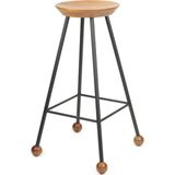 Wood Stone Art Tabure Bar Taburesi Döşemeli Demir Ayaklı Ahşap Topuzlu Modern Rahat - Siyah - 75 CM