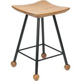 Wood Stone Art Tabure Bar Taburesi Kavisli Kare Oturma Yeri Bar Taburesi Ahşap Demir Ayaklı Ahşap Topuzlu Modern Rahat Woodstoneart - Siyah - 47 CM