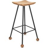 Wood Stone Art Tabure Bar Taburesi Kavisli Kare Oturma Yeri Bar Taburesi Ahşap Demir Ayaklı Ahşap Topuzlu Modern Rahat Woodstoneart - Siyah - 75CM