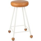 Wood Stone Art Tabure Sandalye Bar Taburesi Taba Suni Döşeme Oturma Yeri Beyaz Demir Ahşap Topuz - 65 CM