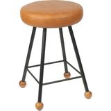 Wood Stone Art Tabure Sandalye Bar Taburesi Taba Suni Döşeme Oturma Yeri Siyah Demir Ahşap Topuz - 47 CM