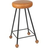 Wood Stone Art Tabure Sandalye Bar Taburesi Taba Suni Döşeme Oturma Yeri Siyah Demir Ahşap Topuz - 65 CM