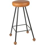 Wood Stone Art Tabure Sandalye Bar Taburesi Taba Suni Döşeme Oturma Yeri Siyah Demir Ahşap Topuz - 75 CM