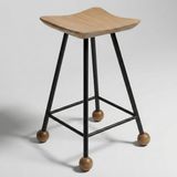 Wood Stone Art Tabure Set - 55 cm Beyaz Siyah Metal Ayaklı Masif Ahşap Kavisli Ada Mutfak Taburesi - 4'lü Set
