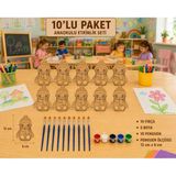 Wood Story Woodstory 10 Adet Penguen Parmak Kukla 5 Adet Akrilik Boya 10 Adet Fırça / Ahşap Boyama Yaz Okulu / Anasınıfı Aktivite Etkinlik Hobi Seti /çocuk Sanat Etkinliği