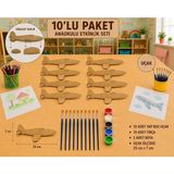 Wood Story Woodstory Ahşap Boyanabilir Uçak Maketi 10'lu Set | Montessori Etkinlik Boyama Oyuncağı | Anaokulu Hobi ve Sanat Etkinliği