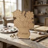 Wood Story Woodstory Isim Yazılabilen Ahşap Boyama Çiçek Figürü Akrilik Boya ve Fırça Dahil / Oyuncak / Etkinlik / Kendin Boya / Okul Öncesi Etkinlik / Karne Hediyesi / Workshop