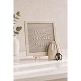 WoodArt Premium Letter Board Seti,Şampanya Krem Keçe Yüzeyli Doğal Çam Ahşap Yazı Panosu – Şövale Standlı Dekoratif Set